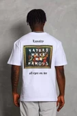 Unisex Oversize Baskılı Bisiklet Yaka T-Shirt - Beyaz - 5