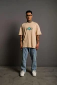 Erkek Sırt Baskılı T-shirt - Bej thumbnail 4