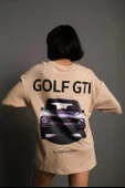 Kadın Sırt Golf Gtı Baskılı Oversize T-shirt - Bej thumbnail 1