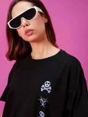 Kadın Baskılı Oversize T-shirt - Siyah thumbnail 3