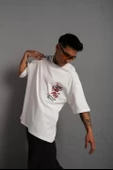 Erkek Sırt Baskılı A Kalite Oversize T-shirt - Beyaz thumbnail 4
