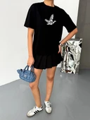 Kısa Kol Baskılı T-shirt - Siyah thumbnail 6