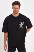 Erkek Melek Baskılı Oversize T-shirt - Siyah thumbnail 1
