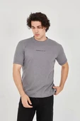 Unisex Jakar Kumaş Slim Fit T-Shirt - Boyalı Gri thumbnail 1