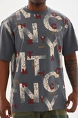 Unisex Baskılı Oversize T-Shirt - Füme - 1