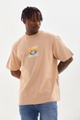 Unisex Baskılı Oversize T-Shirt - Bej thumbnail 1