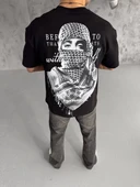 Unisex Baskılı Oversize T-Shirt - Siyah thumbnail 4