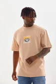 Unisex Baskılı Oversize T-Shirt - Bej thumbnail 3