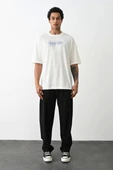 Unisex Baskılı Oversize T-Shirt - Beyaz thumbnail 3