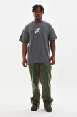 Unisex Baskılı Oversize T-Shirt - Füme - 4