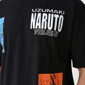 Unisex Bisiklet Yaka Baskılı Oversize T-Shirt - Siyah thumbnail 4