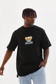 Unisex Baskılı Oversize T-Shirt - Siyah - 4