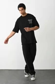 Unisex Baskılı Oversize T-Shirt - Siyah thumbnail 3