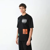 Unisex Bisiklet Yaka Baskılı Oversize T-Shirt - Siyah thumbnail 2