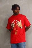 Unisex Baskılı Oversize T-Shirt - Kırmızı thumbnail 3