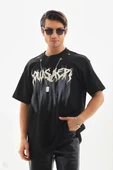 Unisex Oversize Kolye Dahil T-Shirt - Siyah - 1
