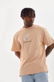 Unisex Baskılı Oversize T-Shirt - Bej thumbnail 6