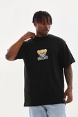 Unisex Baskılı Oversize T-Shirt - Siyah - 1