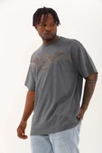 Unisex Oversize Taşlı Bisiklet Yaka T-Shirt - Füme thumbnail 3