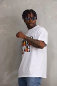 Unisex Baskılı Oversize T-Shirt - Beyaz - 4