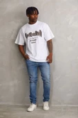 Unisex Baskılı Oversize T-Shirt - Beyaz - 4