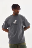 Unisex Baskılı Oversize T-Shirt - Füme - 1