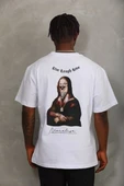 Unisex Oversize Baskılı Bisiklet Yaka T-Shirt - Beyaz - 5