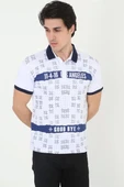 Erkek Yakalı Slim Fit Baskılı T-Shirt - Beyaz thumbnail 4