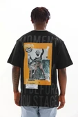 Unisex Baskılı Oversize T-Shirt - Siyah - 2