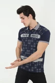 Erkek Yakalı Slim Fit Baskılı T-Shirt - Lacivert thumbnail 3