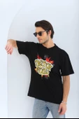 Unisex Oversize Baskılı Bisiklet Yaka T-Shirt - Siyah thumbnail 7