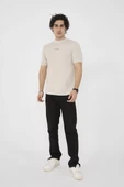 Unisex Bisiklet Yaka Slim fit T-Shirt- Bej thumbnail 6