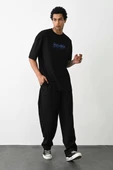 Unisex Baskılı Oversize T-Shirt - Siyah thumbnail 3