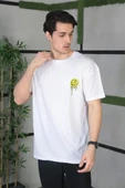 Unisex Bisiklet Yaka Baskılı Oversize T-Shirt - Beyaz thumbnail 2