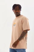 Unisex Baskılı Oversize T-Shirt - Bej thumbnail 7