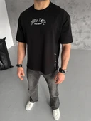 Unisex Baskılı Oversize T-Shirt - Siyah thumbnail 2