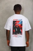 Unisex Oversize Baskılı Bisiklet Yaka T-Shirt - Beyaz - 5