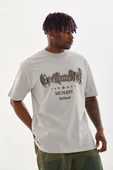 Unisex Baskılı Oversize T-Shirt - Gri - 3