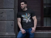 Unisex Bisiklet Yaka Baskılı Oversize T-Shirt - Siyah - 1