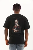 Unisex Oversize Baskılı Bisiklet Yaka T-Shirt - Siyah - 5