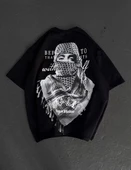 Unisex Baskılı Oversize T-Shirt - Siyah thumbnail 7