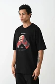 Unisex Baskılı Oversize T-Shirt - Siyah thumbnail 1