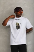 Unisex Oversize Baskılı Bisiklet Yaka T-Shirt - Beyaz - 2