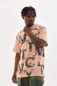 Unisex Baskılı Oversize T-Shirt - Bej thumbnail 4