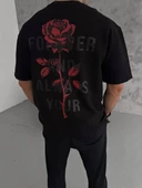 Unisex Bisiklet Yaka Baskılı Oversize T-Shirt - Siyah thumbnail 2