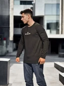 Unisex Bisiklet Yaka Uzun Kollu T-Shirt - Siyah - 2