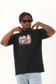 Unisex Oversize Baskılı Bisiklet Yaka T-Shirt - Siyah thumbnail 2