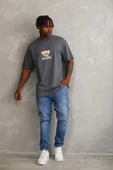 Unisex Baskılı Oversize T-Shirt - Füme thumbnail 3