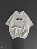 Unisex Baskılı Oversize T-Shirt - Beyaz thumbnail 4