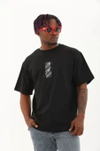 Unisex Oversize Baskılı Bisiklet Yaka T-Shirt - Siyah thumbnail 1